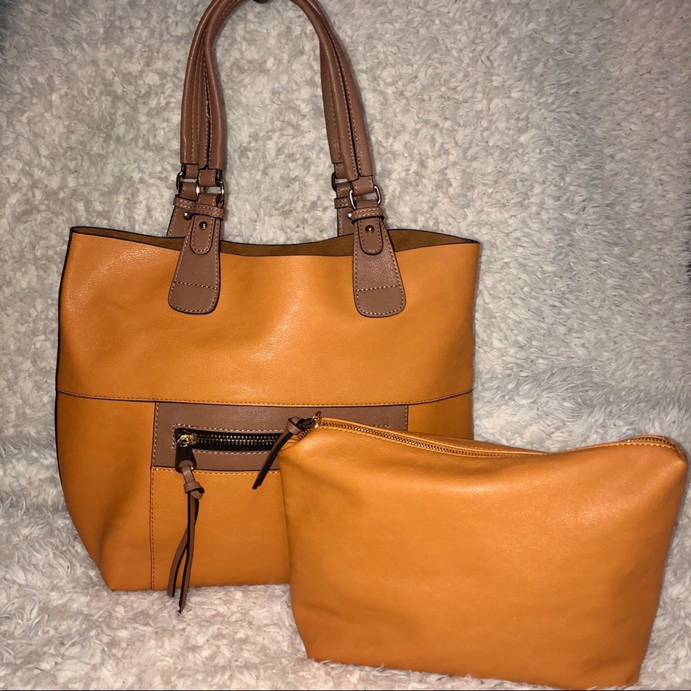 NEW❗️Orange Faux Leather Shoulder Tote Bag